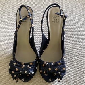 Saks 5th Avenue black & cream polka dot heels